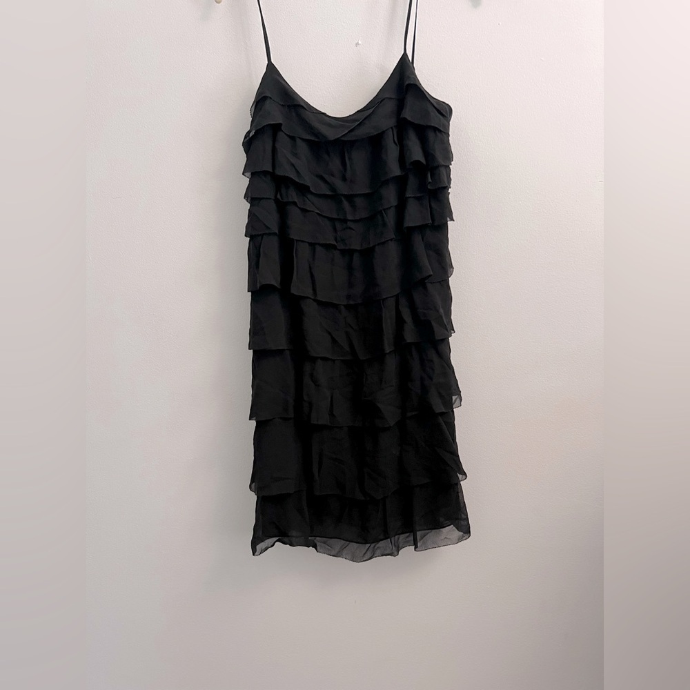 NWT Club Monaco 100% Silk Ruffle Mini Cocktail Dress- Black - Sized 0